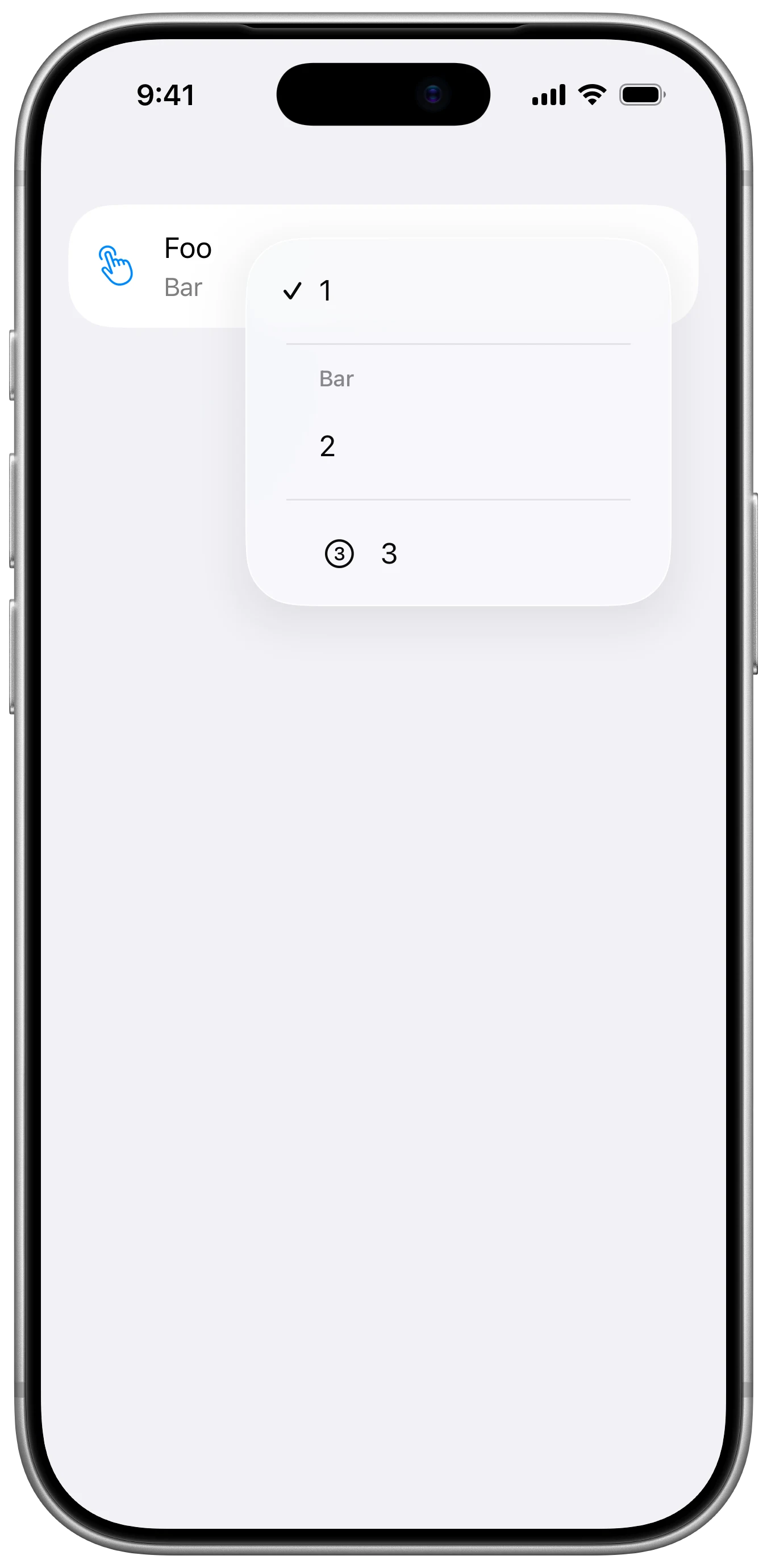 MenuPickerStyle - iOS on iPhone - Portrait - Liquid Glass - Light Mode - Preview