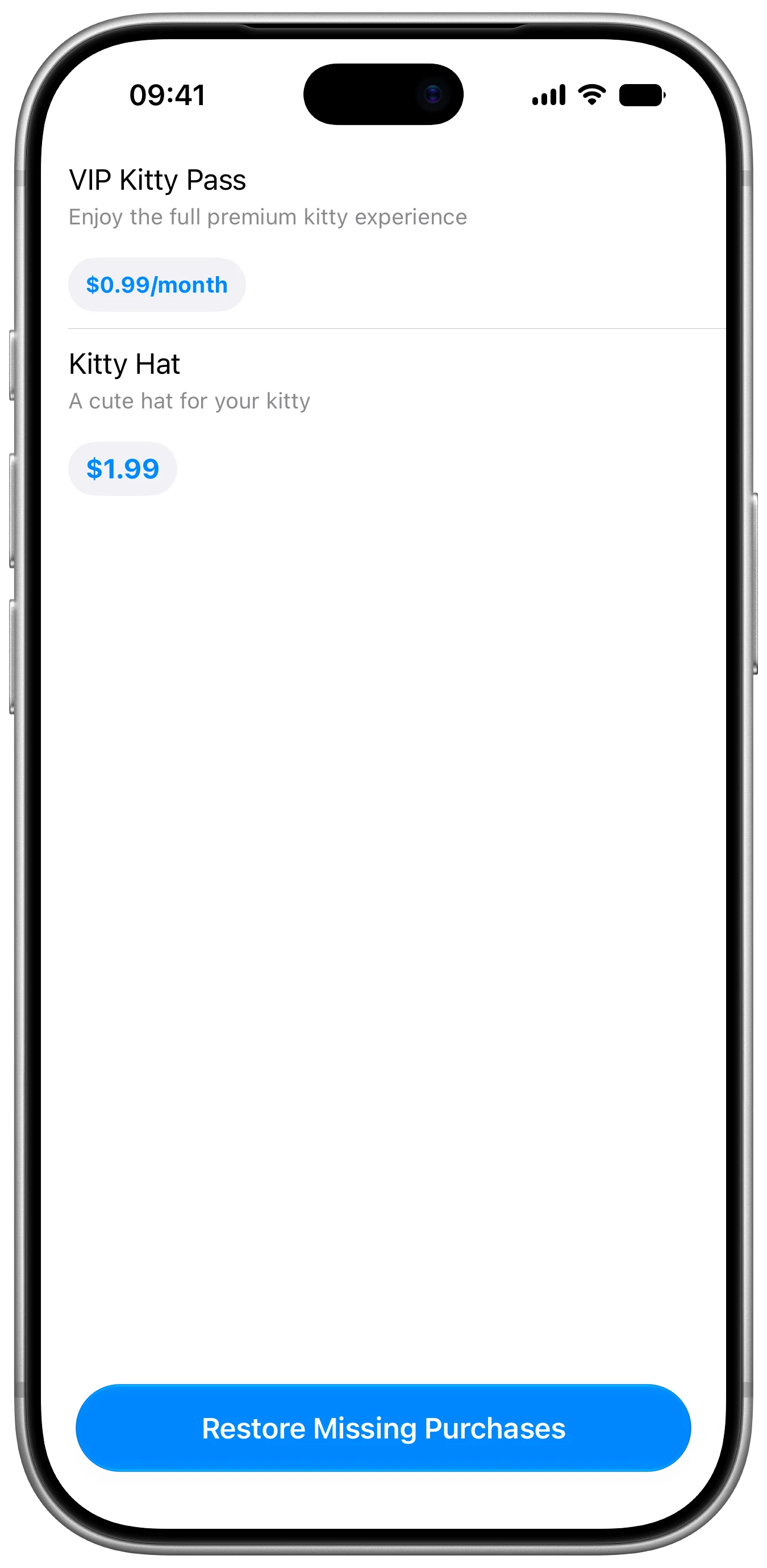 Restore Purchases Button - iOS on iPhone - Portrait - Liquid Glass - Light Mode - Preview