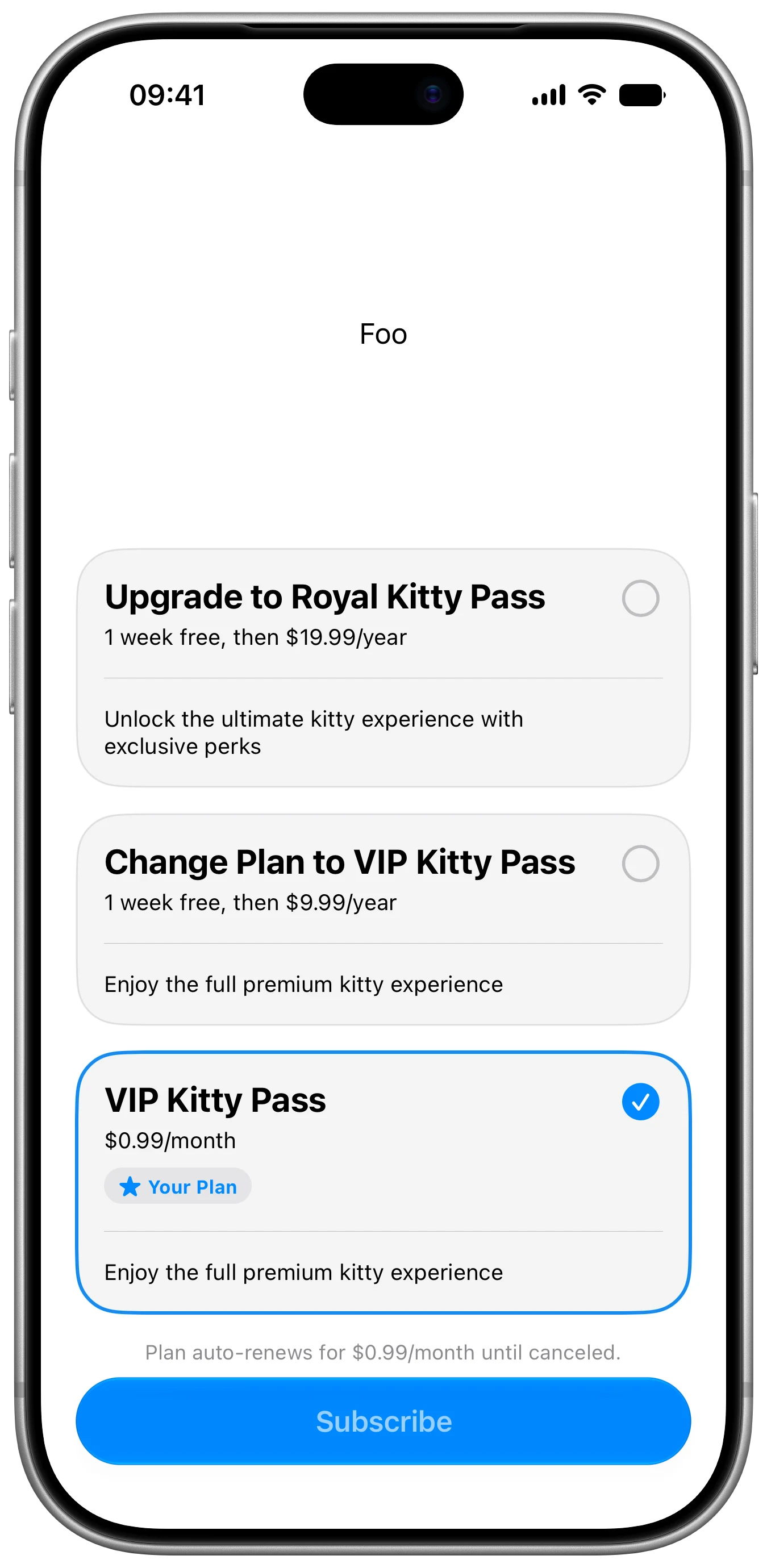 Custom Header Subscription Store View - iOS on iPhone - Portrait - Liquid Glass - Light Mode - Preview