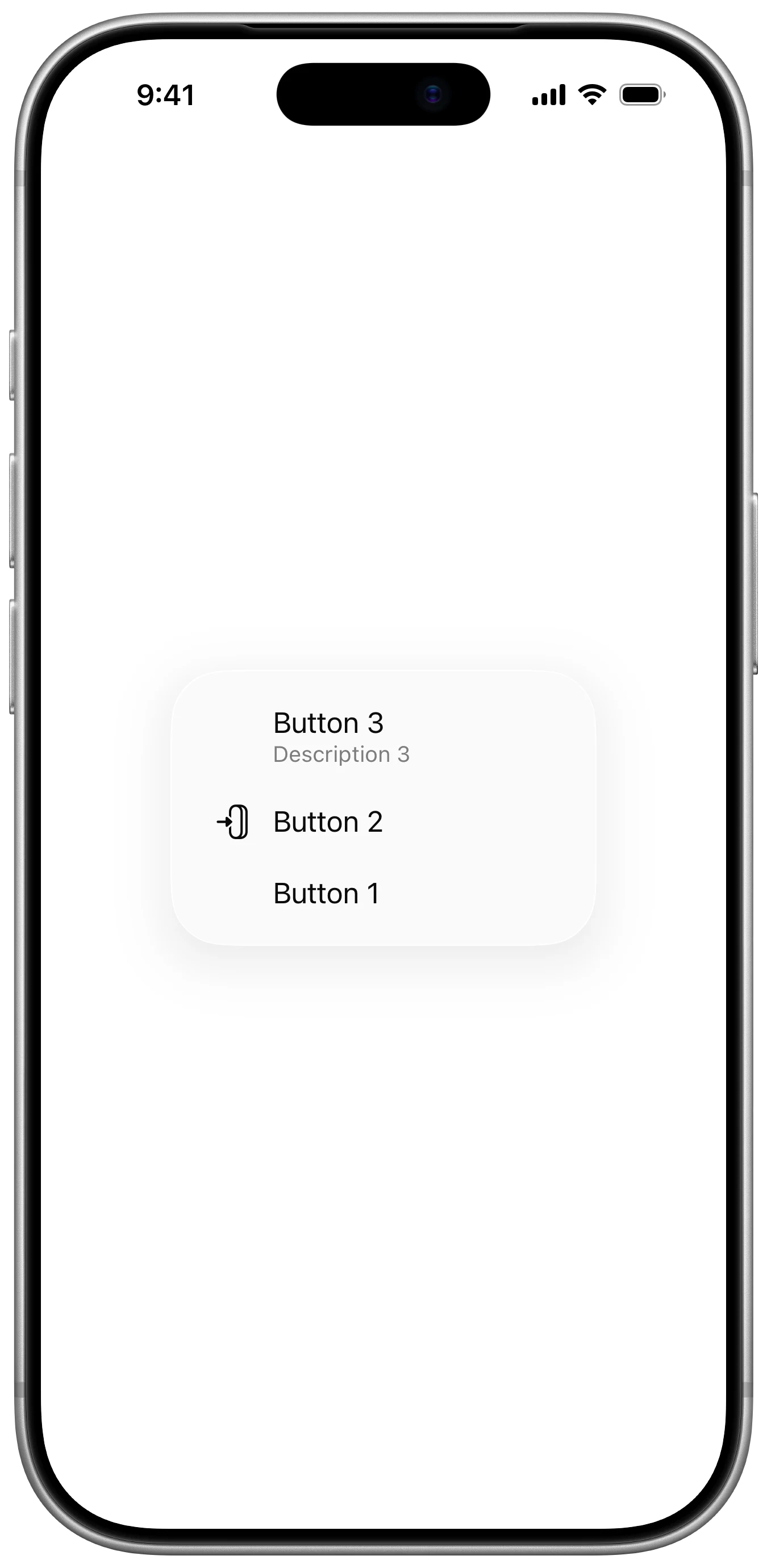 Menu Action Button - iOS on iPhone - Portrait - Liquid Glass - Light Mode - Preview
