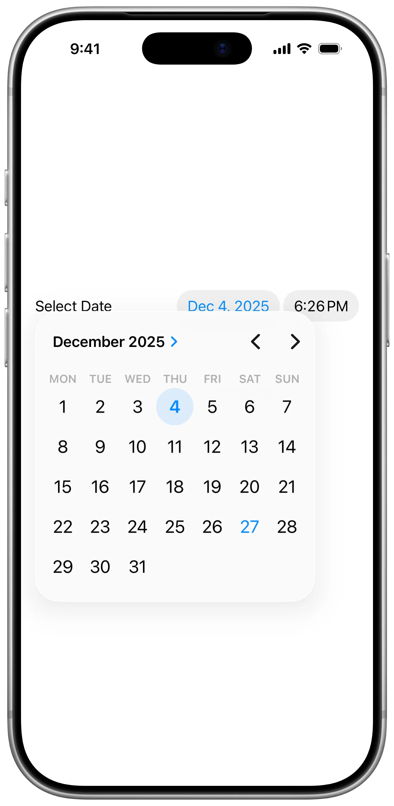 DatePicker - iOS on iPhone - Portrait - Liquid Glass - Light Mode - Preview
