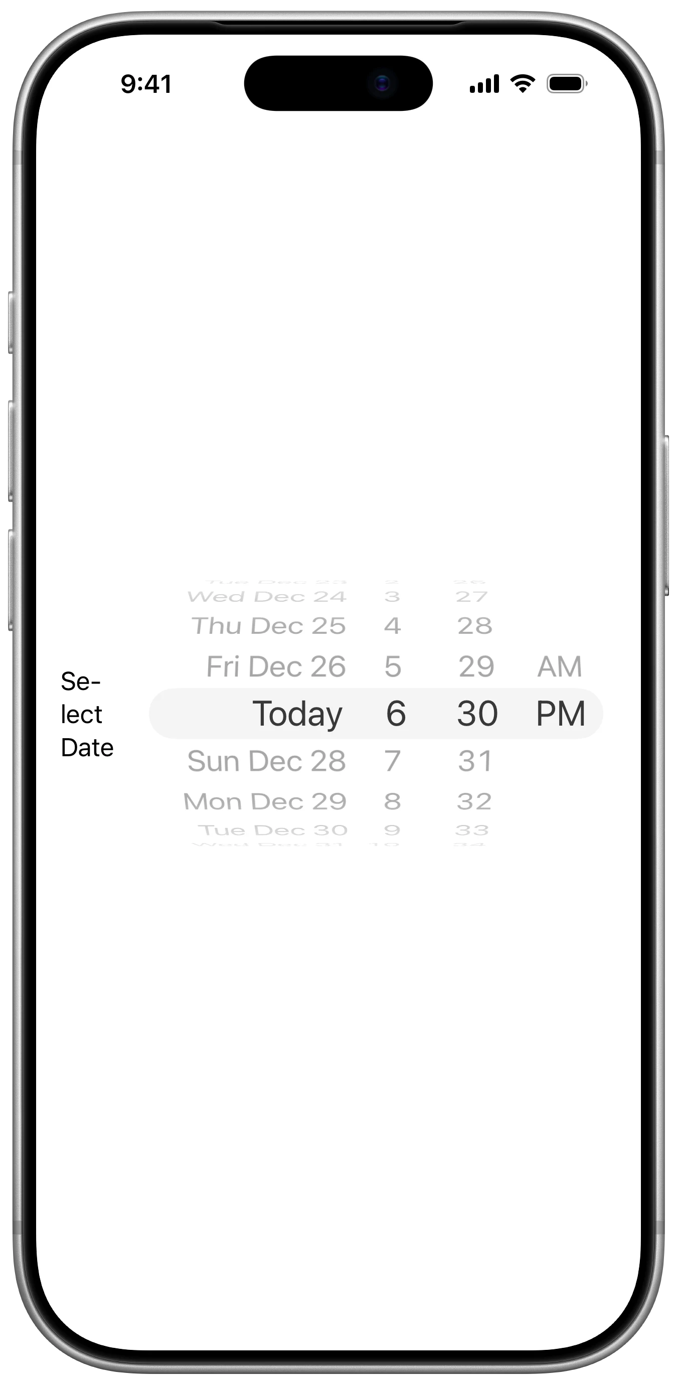 WheelDatePickerStyle - iOS on iPhone - Portrait - Liquid Glass - Light Mode - Preview