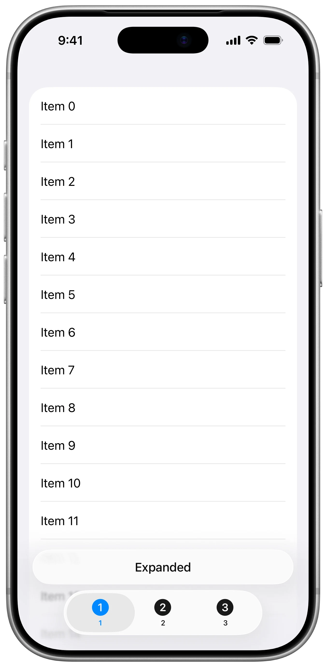 TabView Bottom Accessory Placement - iOS on iPhone - Portrait - Liquid Glass - Light Mode - Preview