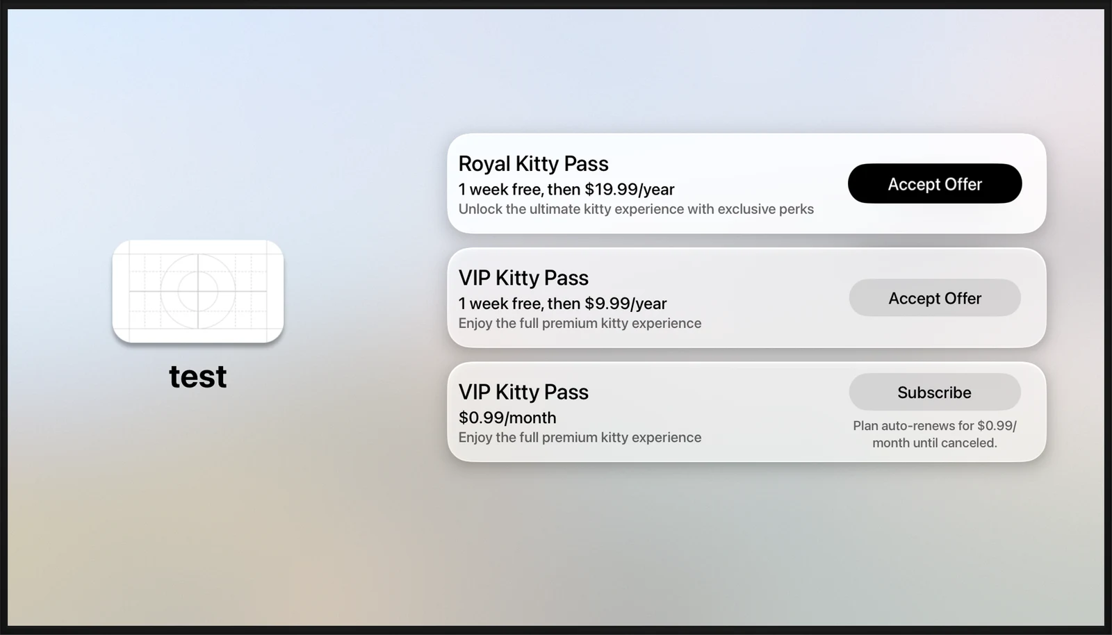 Group Subscription Store View - tvOS - Liquid Glass - Light Mode - Preview