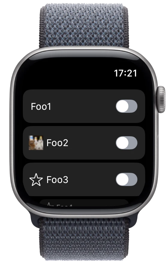 SwitchToggleStyle - watchOS - Liquid Glass - Light Mode - Preview