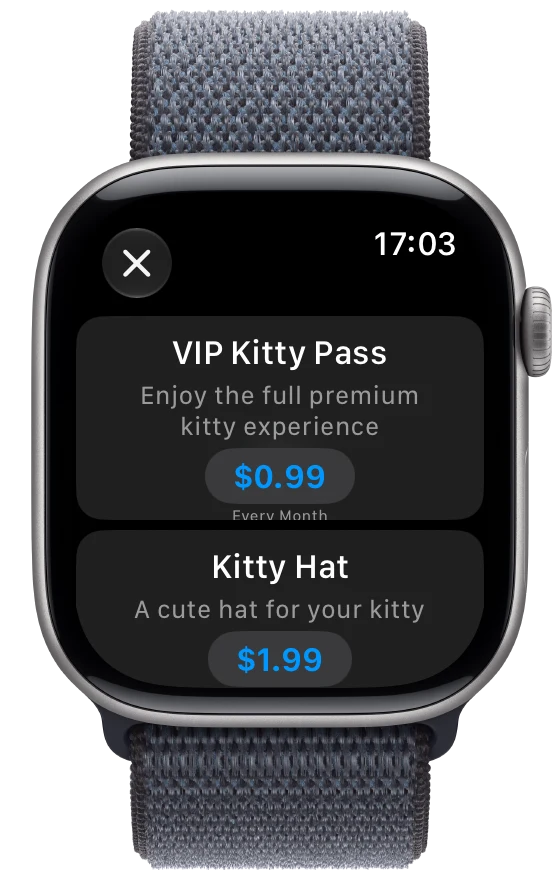 Store Cancellation Button - watchOS - Liquid Glass - Light Mode - Preview
