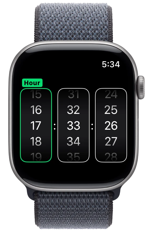 Hour Minute Seconds DatePicker - watchOS - Flat Design - Light Mode - Preview